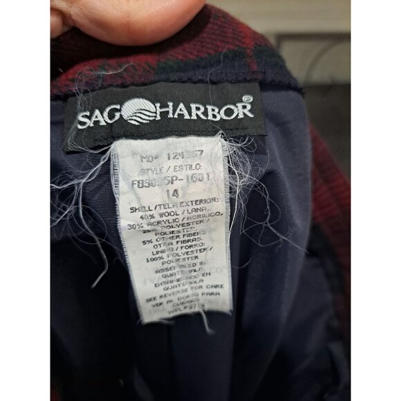 Vtg Sag Harbor Red & Navy Plaid Pleated Wool Blend Shorts Size 14 Lined Womens - Picture 6 of 10